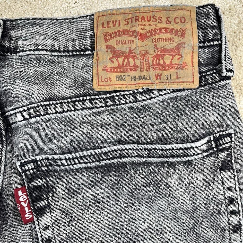 Levis 502 HI-BALL Mens Dark Gray Acid Wash Jeans 32x31 Cotton Blend Stretchy NWT - Picture 12 of 15